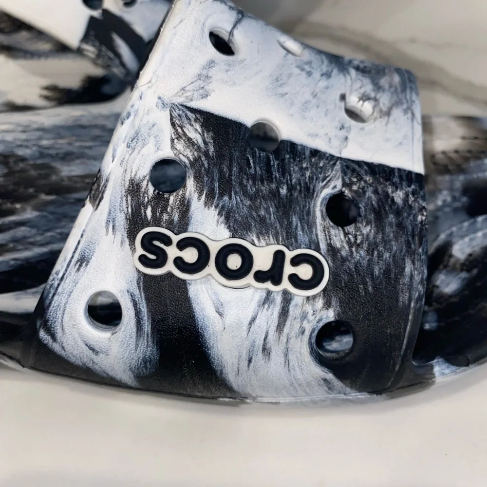 Crocs Classic Marbled Slide Sandals Clog Tie Dye White Black Men’s 7